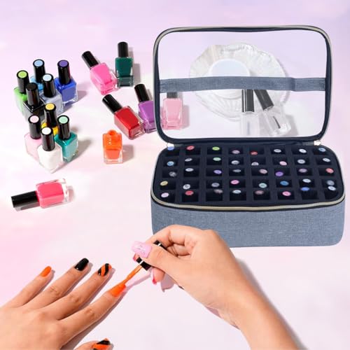 UOZL Small Clear Nail Polish Organizer Case Holds 40 Bottles(15ml-0.5fl.oz) Multifunctional Nail Polish Bag, Cosmetic Travel Makeup Bags for Women, Grey by UOZL - Image 2