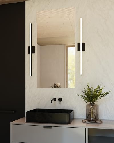 Image of Sonneman Modern Lighting 2770.25 Stix 1-Light LED Linear Vanity, Wall or Ceiling Lighting Fixture for Bathroom or Bedroom, Installs Horizontal or Vertical - 3000K - 24 inch - Satin Black