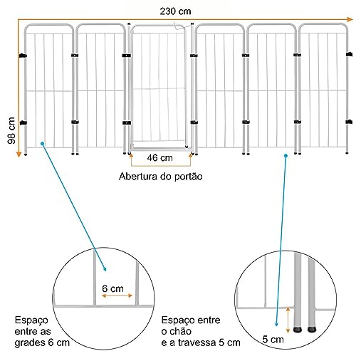 Cercado Cachorro Caes Grande Portao + 5 Modulos 236x98cm Cor:Branco