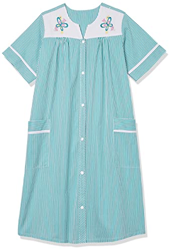 Image of AmeriMark Women Calf-Length Snap Front Knit Duster House Coat Robe - Loose-Fitting Plush Bathrobe - Short Sleeve Bath Robe