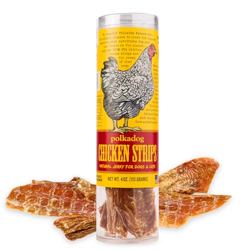 Polkadog Chicken Strip Jerky Dog Treats – Single Ingredient, Grain-Free, Lean Protein Snacks – USA Farm-Raised Chicken, Crunchy & Natural Training Treats – Handmade in the USA - 4 oz