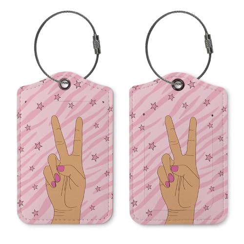 ZFQ Pink Preppy Luggage Tags for Suitcases,Trendy 2 Pack Travel Suitcase Tags,Aesthetic Funky Traveling Accessories,Baggage Tag Label with Steel Loop,Teen Girl Gifts