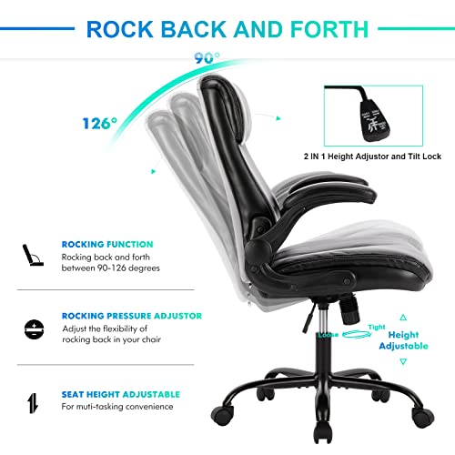 Office Chair, Executive Home Office Computer Desk Chair, Ergonomic Leather Chair For Lumbar Support And Comfort, Adjustable Height And Tilt, Swivel Rolling Task Chair For Work, Study, Game (Black) #TOP4