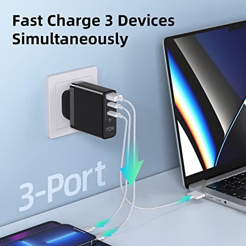 Rocoren 140W USB C Charger, PD3.1 GaN Tech Laptop Charger Plug, 3 Ports Fast Charge Simultaneously Compatible with MacBook Pro 16, iPad Pro, Samsung Galaxy, Dell, iPhone, Huawei, Pixel, Steam Deck