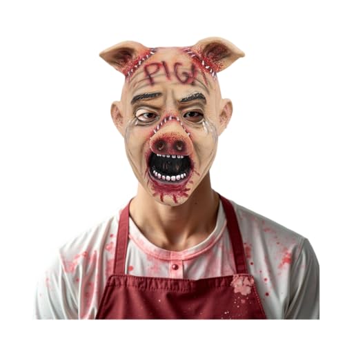 Bulex Pig Mask Scary Animal Latex Saw Mask Horror Halloween Costume Cosplay Props Adult Head Mask (Type-E)