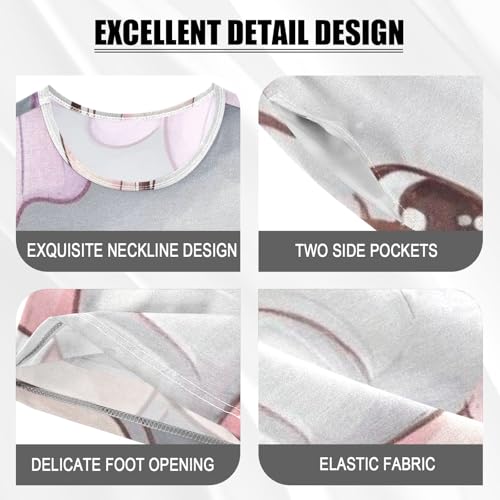 Summer Pajama Set Elephant Purple Flower, Short Sleeve Sleepwear Nightwear4