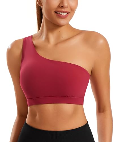 Image of One Shoulder Sports Bras for Women Low Impact Asymmetrical Workout Tops Padded Yoga Right Shoulder Strap Bra