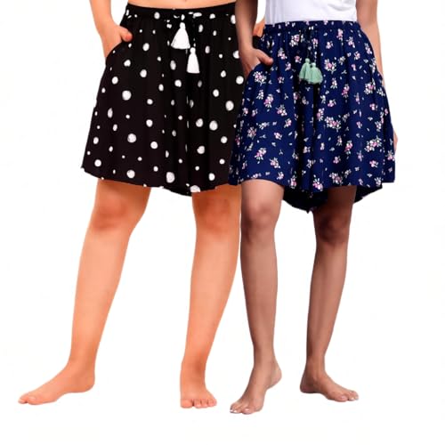 Image of B STORIES Women's Viscose Printed Lounge Culotte Shorts (Pack of 2)