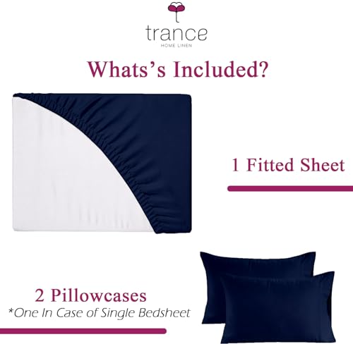 Image of Trance Home Linen 300 TC Bamboo Fitted Bedsheet | Soft, Breathable & Eco-Friendly Bedsheet with 2 Pillow Cover - (78 x 42 inch, Mediterranean Blue)