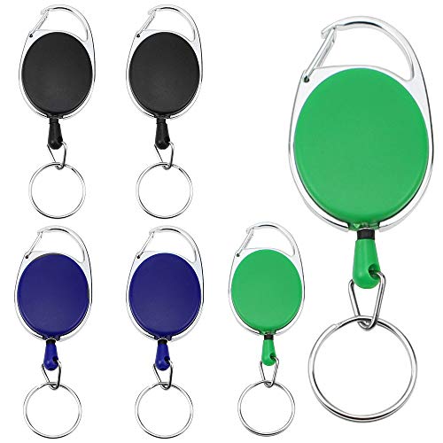 TXErfolg 6 Pcs Retractable Key Chain Badge Card Holders Carabiner Retractable Badge Reel Clips Use for Key Ring and ID Cards Black/Green/Blue