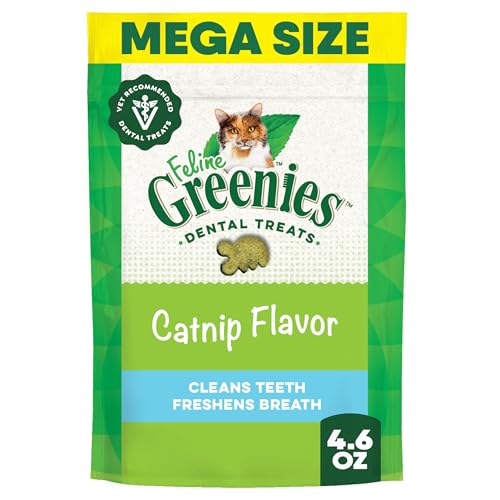 Greenies Feline Veterinarian-Recommended Adult Natural Dental Cat Treats, Catnip Flavor, 4.6 oz. Pouch