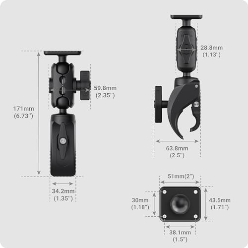 TUSITA Motorcycle ATV/UTV Mount Compatible with Garmin Montana, Zumo XT - Claw Clamp Base, Black, Short Arm - Image 3