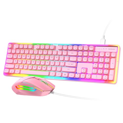 Image of memzuoix Wired RGB Keyboard and Mouse Combo for Office & Gaming, Pink