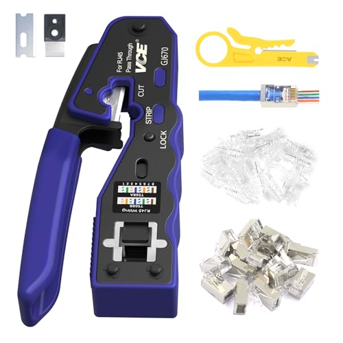 VCE Professionell Netzwerk Werkzeug RJ45 Crimpzange Netzwerkkabelzange mit Cat6 RJ45 Stecker und Drahtschneider