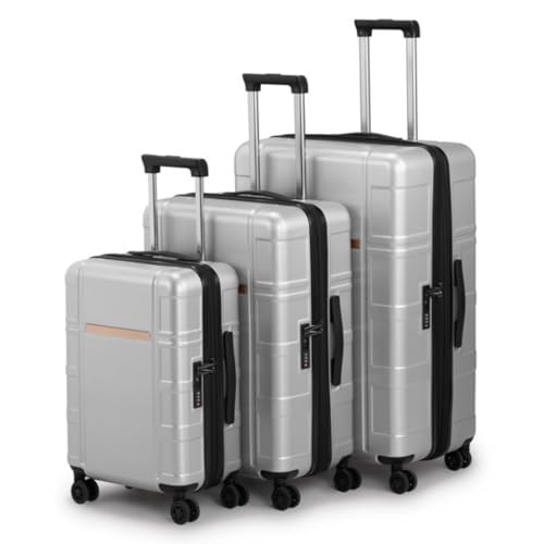3-piece Suitcase Set, 20in 24in 28in, Suitcase, Luggage, Expandable, Silicone Handle, Separation Compartment, Inner Iron Outer Aluminum Trolley Case, Universal Wheels, TSA Combination Lock, Silver3