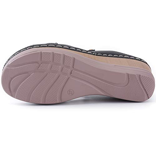 Alexis Leroy Women's Comfort Open Toe Slip On Wedge Sandals Black 7-7.5 Us #TOP4
