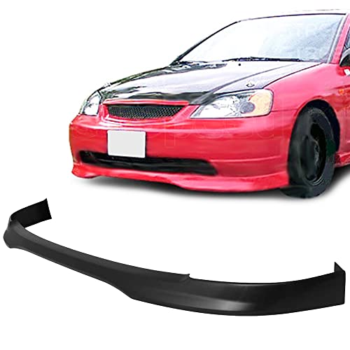 [GT-Speed] Compatible/Replacement for Front Bumper Lip, Type-R Style PU Front Lip Spoiler Black, 2001 2002 2003 Honda Civic (Not Compatible with Hybrid Sedan and Si EP3 Hatchback)