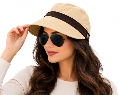 Image of Summer Cap for Women Fashion Wide Brim Sun Hats Sun Visor Caps for Women Bucket Hat Lightweight Packable UV Protection Cap Ladies Hat for Travel, Daily, Hiking, Beach