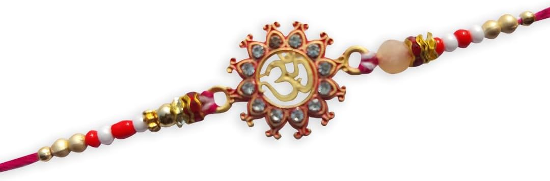Rakhi for Brothers for Raksha Bandan Red Round Design Rakhi StoneBeads Design Rakhi set of 2
