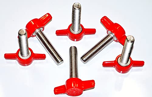 5/16 x 1 Thumb Screw Stainless Steel Thumbscrew Red Tee Wing Thumb Screws Standard/Coarse Plastic Knob Thumbscrew Stud 1