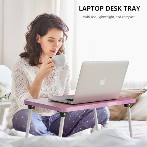 Image of Foldable Lap Desk, Laptop Stand Bed Table Tray for Couch | Portable Breakfast Serving Tray, Lightweight Mini Lap Table, Works Great as Tablet Desk for Working, Reading & Writing, Pink