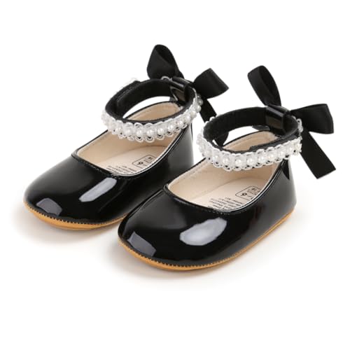 HsdsBebe Baby Girls Mary Jane Flats - Infant Newborn Walking Sneakers Soft Rubber Sole Princess Wedding Shoes(M2087 Black 12)