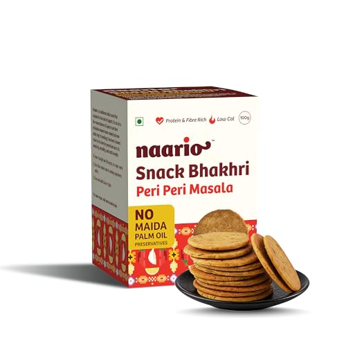 Image of NAARIO Baked Bhakri Peri Peri Healthy Snack | High-Fibre, Whole Wheat Baked Bhakhri Spicy Flavour | Perfect for Guilt-Free Munching | 100g Pack of 1