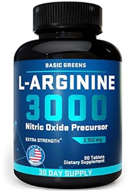 AMAZON - BASIC GREENS L Arginine 3,150mg (90 Tablets) L-Arginine Supplement for Men and Women with Nitric Oxide Precursor | L Arginine Supplement Pills for Men, Sport, Workout, Made in The USA