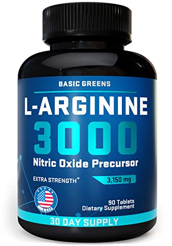 BASIC-GREENS-L-Arginine-3150mg-90-Tablets-L-Arginine-Supplement-for-Men-and-Women-with-Nitric-Oxide-Precursor-L-Arginine-Supplement-Pills-for-Men-Sport-Workout-Made-in-The-USA
