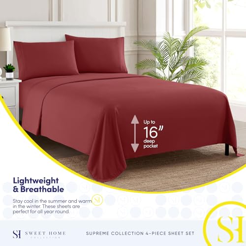 Split King Sheets - Breathable Luxury Sheets with Full Elastic & Secure Corner Straps Built In - 1800 Supreme Collection Extra Soft Deep Pocket Bedding Set, Sheet Set, Split King Size, Burgundy