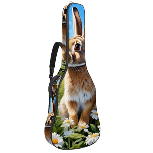 Sac guitare acoustique étanche 41 pouces motif lapin mignon avec poches de rangement