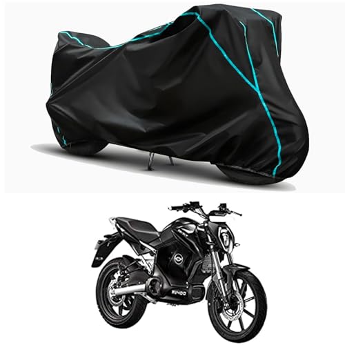Image of Waterproof Bike Body Cover Compatible for | Revolt RV400 STD | Taffeta Fabric, Sky Piping Design, Bottom Elastic Fit | Dustproof, Sun UV & Rain Protection for All Weather.
