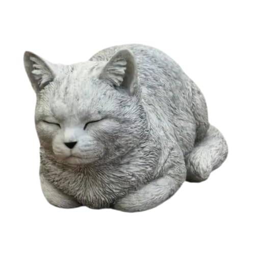 Statue de chat d'extérieur Sculpture de chat endormi Figurine de chat de jardin Ornement commémoratif de chat