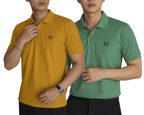 Image of MACK JONNEY Men's Solid Polo T-Shirt | Premium Cotton Blend | Regular Fit | Short Sleeve | Collared Casual Wear|Pack of 2 -MJ-157