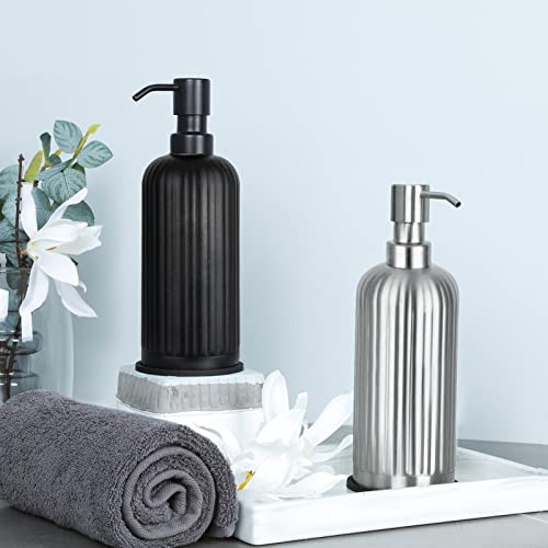 Gaussra 229-1 18 Oz Vertical Stripe Soap Dispenser With Coaster - Brushed Nickel thumb #6