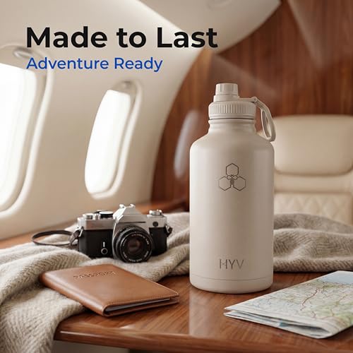Image of HYV MaxFlow Insulated Water Bottle 2 Litre | Stainless Steel Sipper Bottle for Adults & Kids | Hot & Cold Flask for Gym, Office, Travel | Leakproof BPA-Free with Chug & Carry Handle | Midnight Black