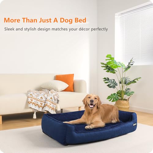 HMTOPE Hundebett, Hundesofa, Hundekissen, Hundekörbchen Abnehmbar und waschbar, Navyblau, 110 x 86 x 26 cm