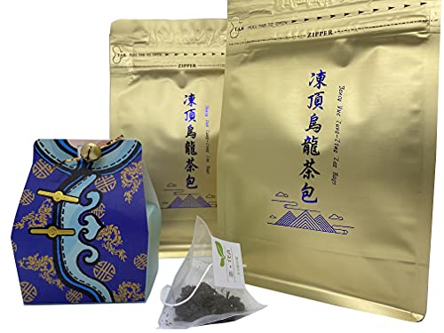 50 Convenient Pack Tung-Ting Tea Bags, PREMIUM Organic Tung-Ting Oolong Tea Loose Leaf in Pyramid Tea Bags ( 50 Count ), Semi-fermented, 凍頂烏龍茶包50個