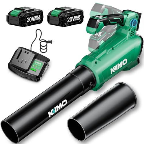 Image of KIMO Leaf Blower Cordless with Battery and Charger, 800CFM /300MPH, Precision Adjustment Handle, 3Speeds w / Visual Panel, Lightweight, 2 Extended Tube, 2* 2.0 Battery Powered Leaf Blowers for Lawn Care
