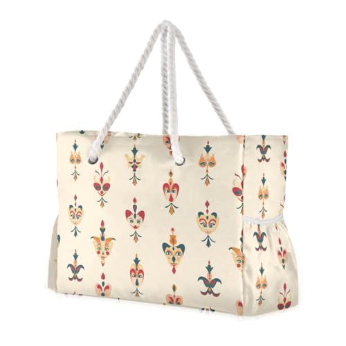 Clown Beige Simple Sturdy Outdoor Tote Bag with side pocketes Bags For Travel Perfect for Travel Pool Swim Beach Vacation Necessities