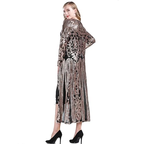 Image of Women's Fashion Duster Cardigan Sparkle Sequins Long Sleeve Open Front Coat Dress Party Prom Cover Up