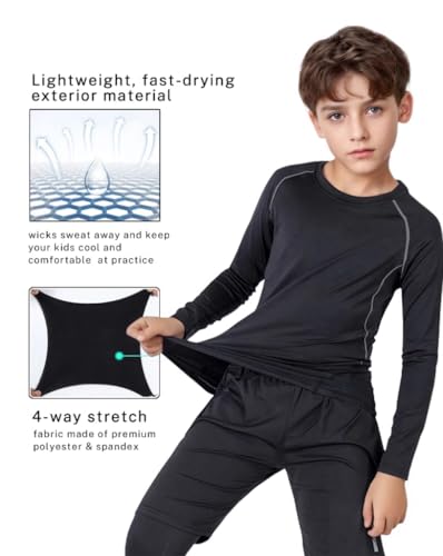 3 Pack Youth Boys & Girls Long Sleeve Compression Shirts Sports Base Layer for Kids Cold Gear3