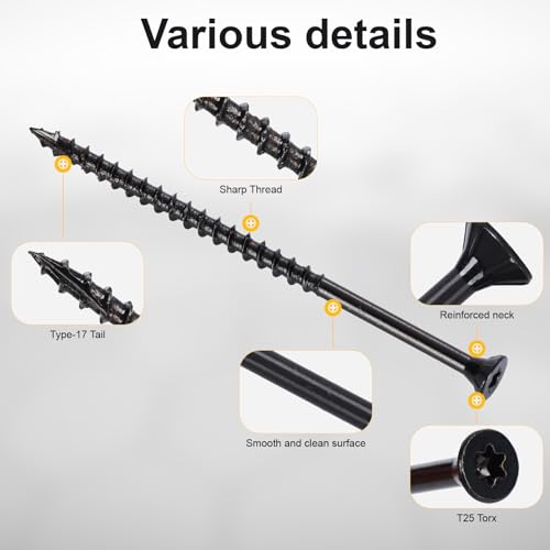 Image of Deck Screws #10X4'', T25 Star Torx Drive Flat Head Wood Screws, Black, 5lb