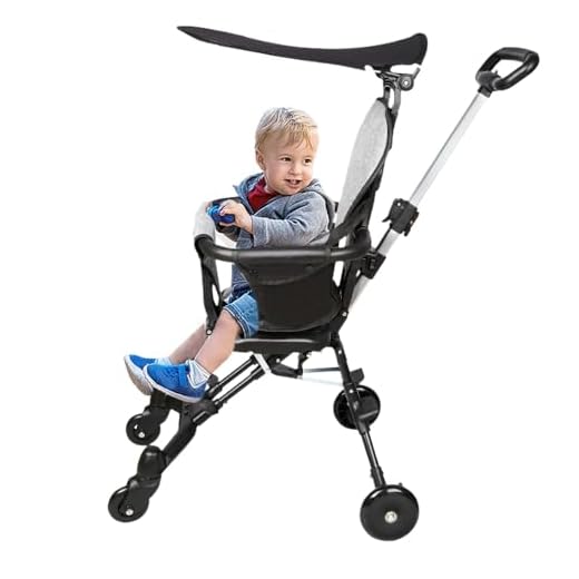 Poussette Canne Pliable Ultra Légère, Poussette Canne de 6 mois à 4 ans, Poussette de Voyage Portable et Légère, Réglable en Hauteur, Harnais 3 Points, Canopy Ajustable (Noir Gris- Pliable)