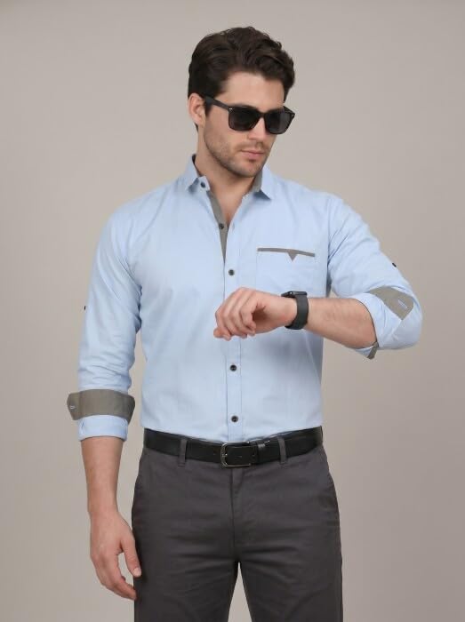Image of Diverse Men's Cotton Blend Shirt with Pocket Design Spread Collar Full Sleeves Regular Fit and Standard Length | Comfortable Cotton Casual Shirt for Man