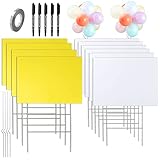 10 Pack Blank Yard Signs with Stakes 17x13 Inch White Yellow Yard Sale Sign Double Size Garden Sign DIY Door Signs With Markers And Balloons For Party Decorations, Garage Sale, Guidepost, Open House