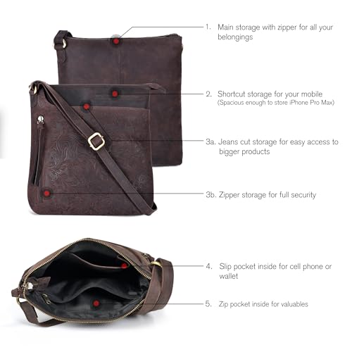 Image of Leather Crossbody Bags for Women - Ladies Sling Handbags - Medium Cross body Purses Handbags - Purses For Women (Dark Brown)