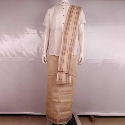 Image of Authentic Sambalpuri Handloom Cotton Unstitched Dhoti with Utari for Men | Traditional Odisha Weave Ikat Dhoti for Festive & Religious Wear