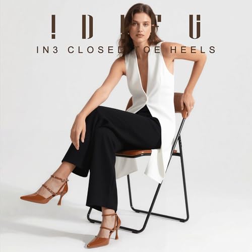 IDIFU IN3 Kitten Closed Toe Heels Women's Pumps Pointed Toe Strappy Low Heels Wedding Prom Dress Shoes for Women Work Office Dressy Comfortable Short Ankle Strap Pumps Shoes2