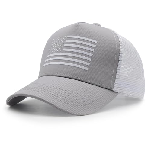 WALNOVA Trucker-Kappe mit amerikanischer Flagge, verstellbares Netzgewebe, Snapback-Baseballkappe für Männer und Frauen, grau/weiß, Einheitsgröße